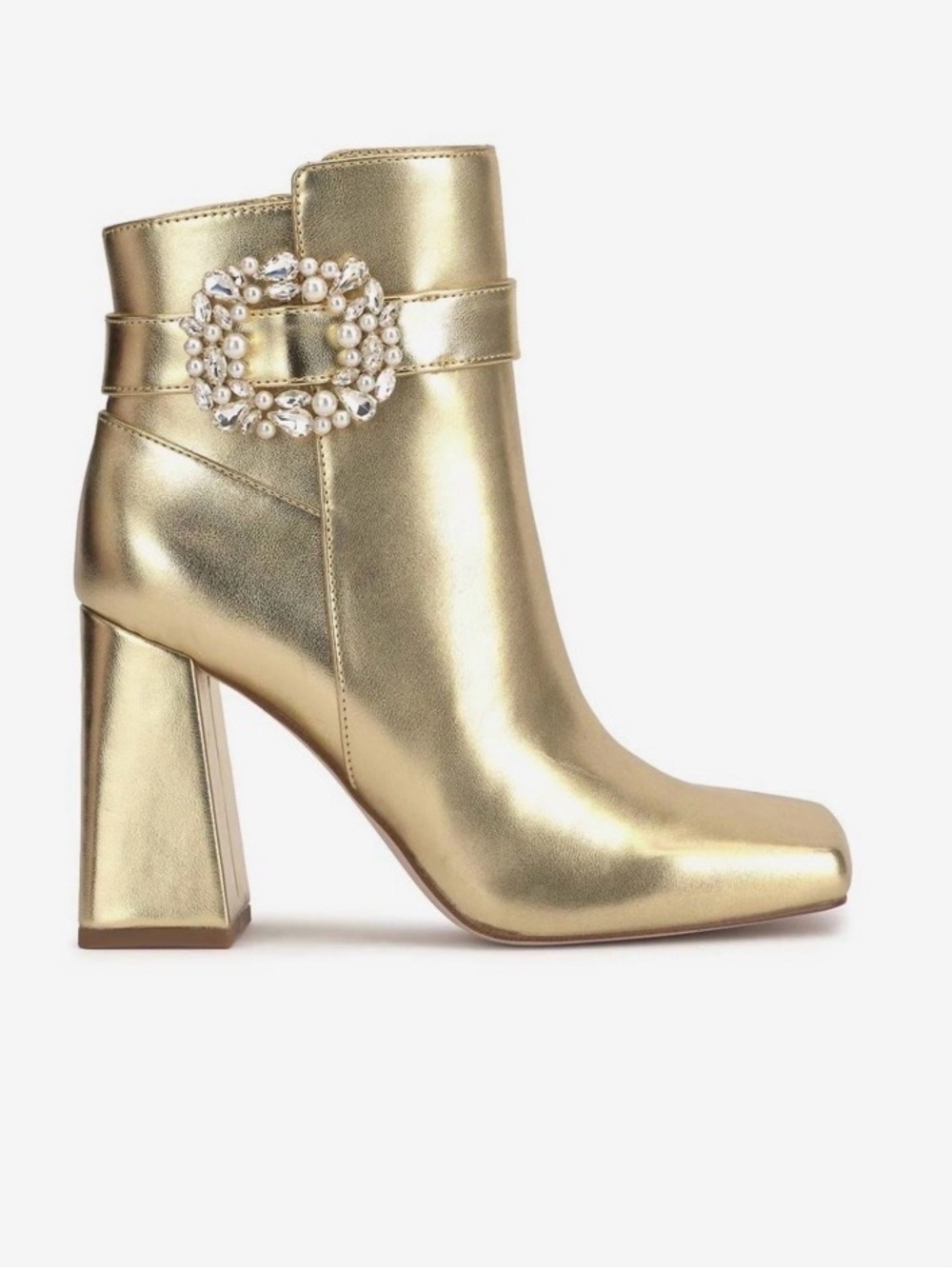 Jessica Simpson Gold Jeweled Buckle Block Heel Ankle Boots